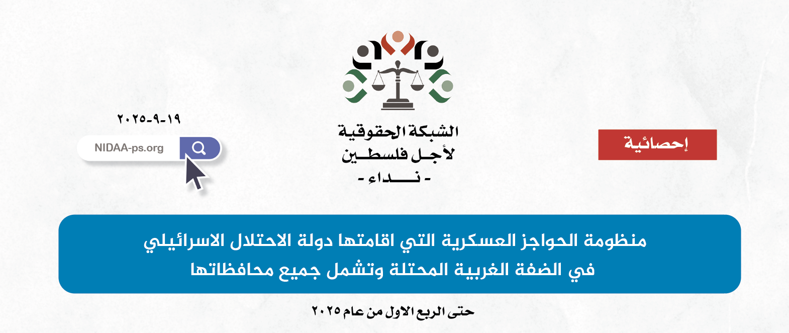 احصائية حول الحواجز العسكرية في الضفة الغربية المحتلة